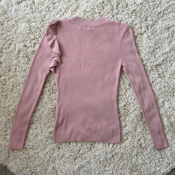 Ted Baker Womens Dixiiy Ruffled-Shoulder Long Sleeve Sweater Pale Pink Size 2 - Picture 2 of 4
